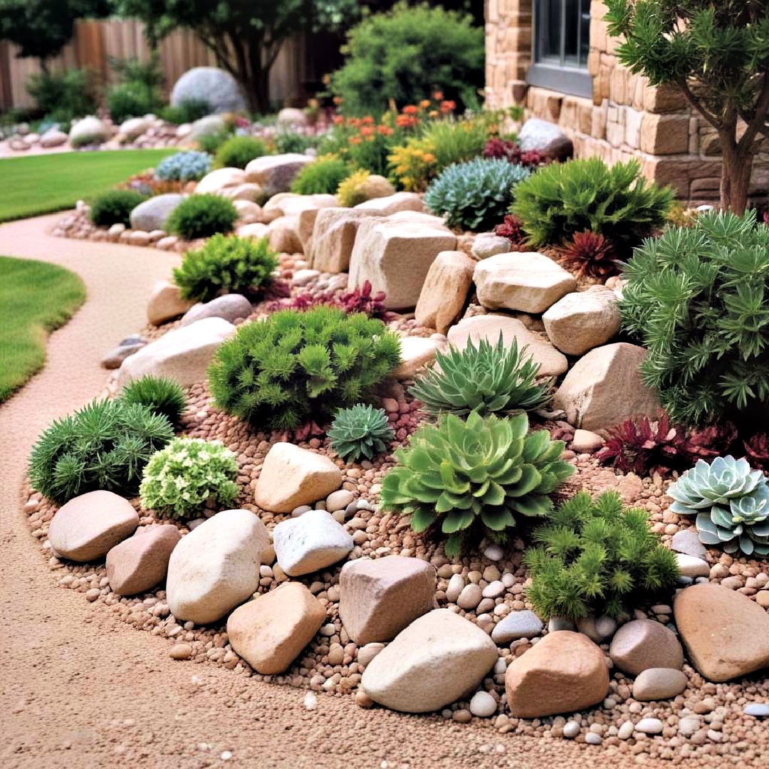 go for low maintenance rock garden - 40 Small Front Yard Landscaping Ideas