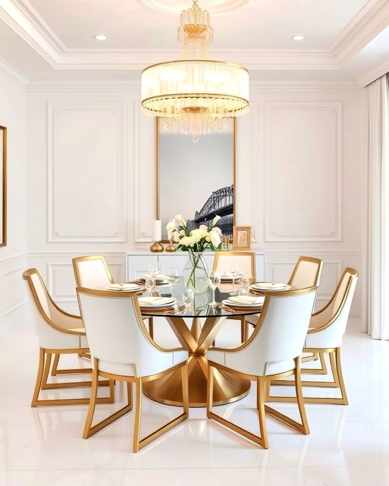 gold accents for white dining room - 30 White Dining Room Ideas