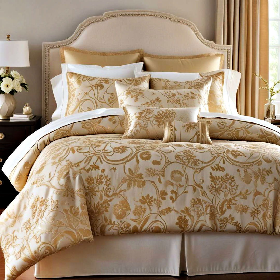 gold bed linens to add luxurious touch - 25 Gold Bedroom Ideas
