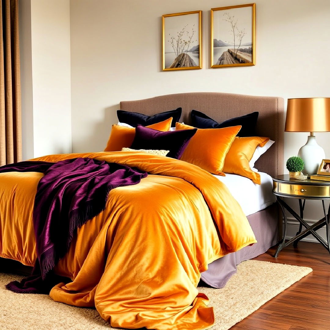 gold bedding with plush fabrics - 25 Gold Bedroom Ideas