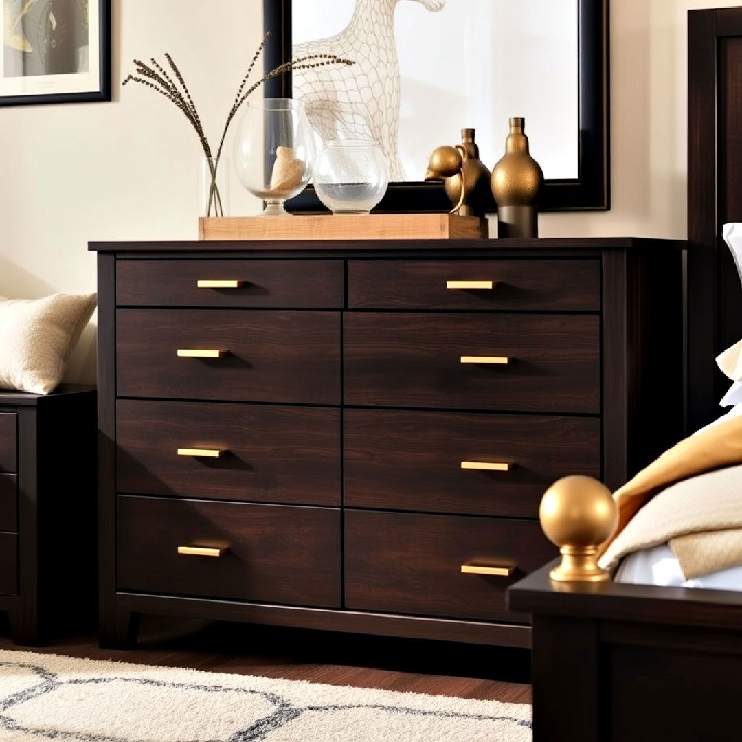 gold hardware for dark wood dresser - 20 Dark Wood Bedroom Ideas