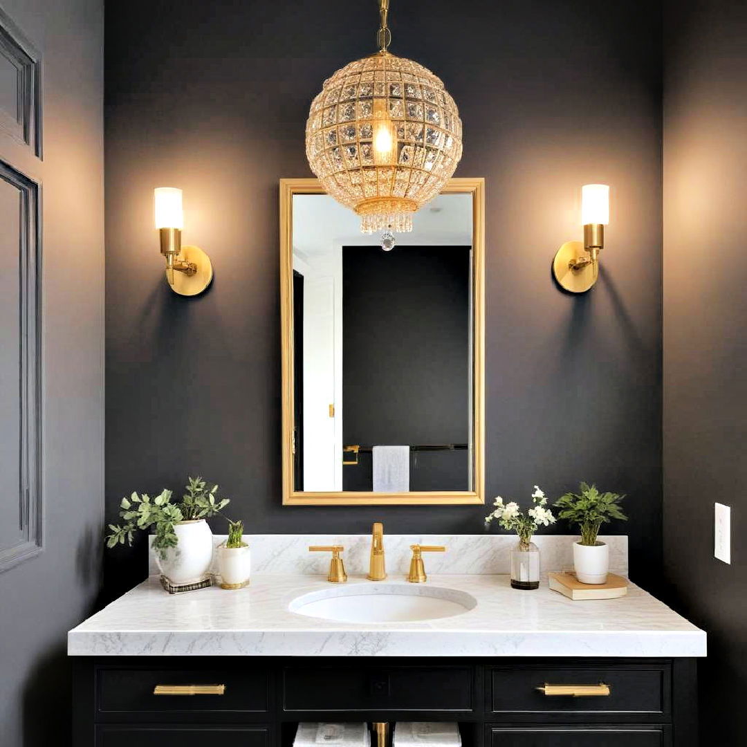 gold lighting fixtures for black and gold bathroom - 20 Black and Gold Bathroom Ideas