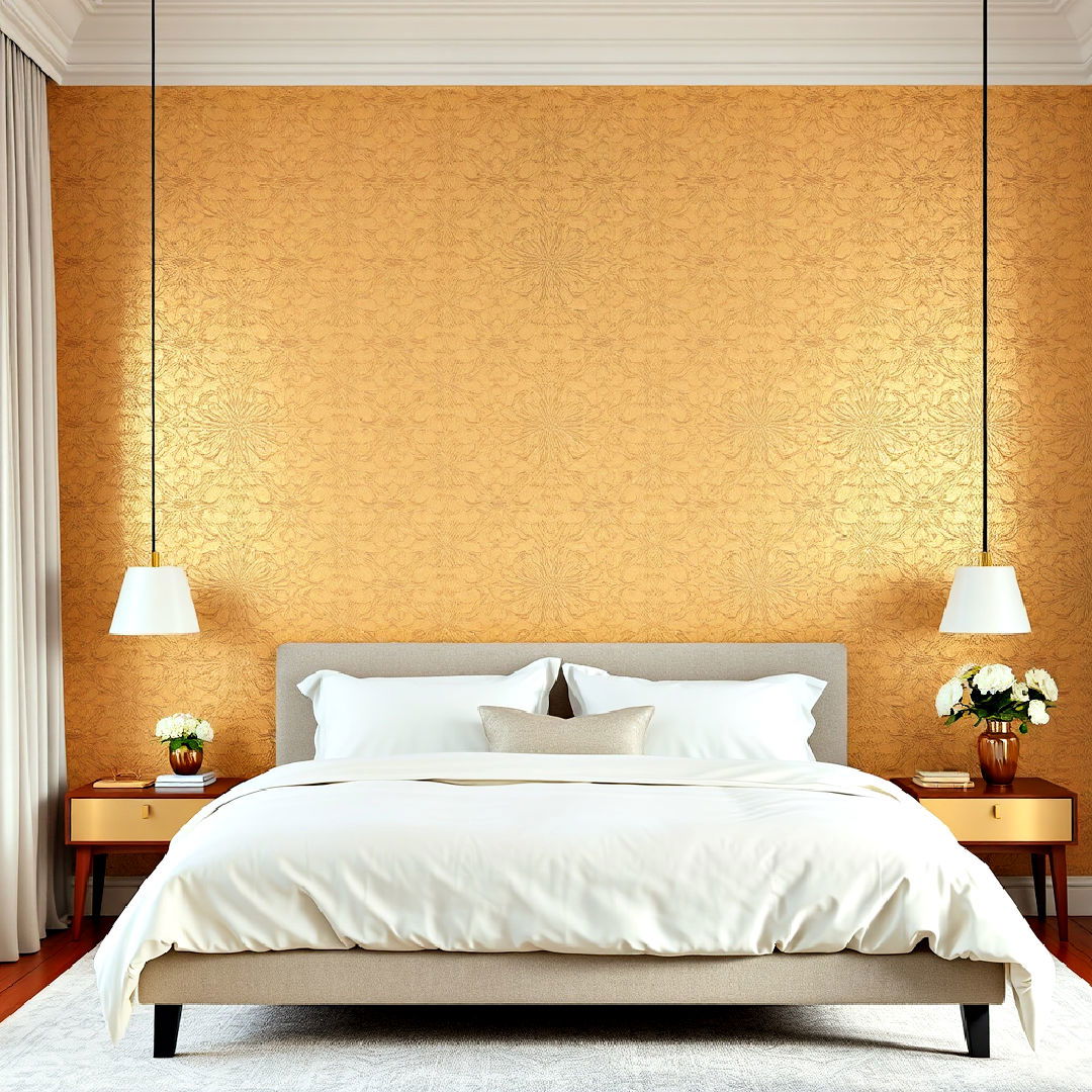 gold patterned wallpaper - 25 Gold Bedroom Ideas