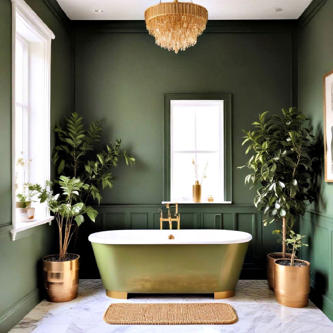 gold planters for green and gold bathroom - 20 Green and Gold Bathroom Ideas