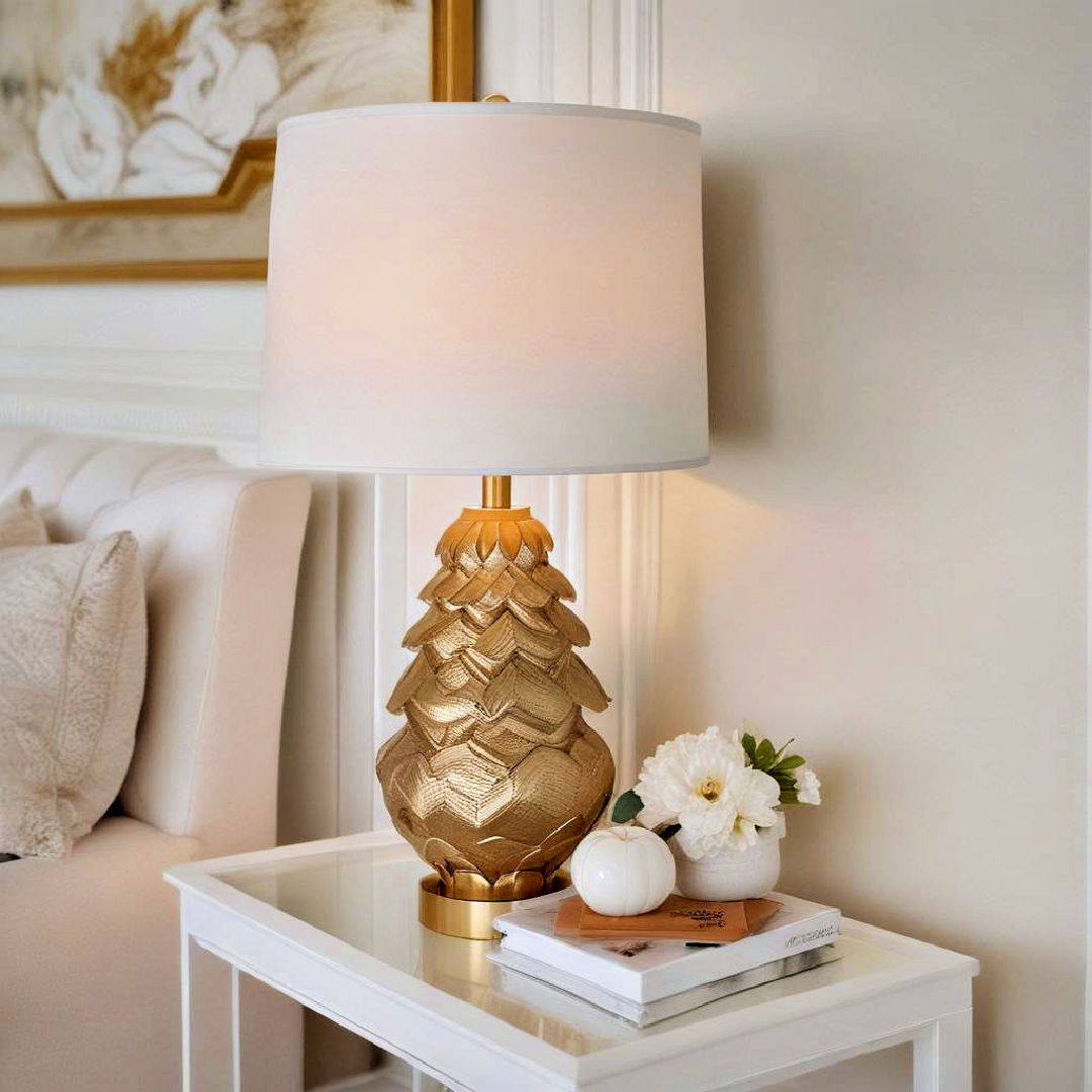 gold table lamp - 25 White and Gold Living Room Ideas