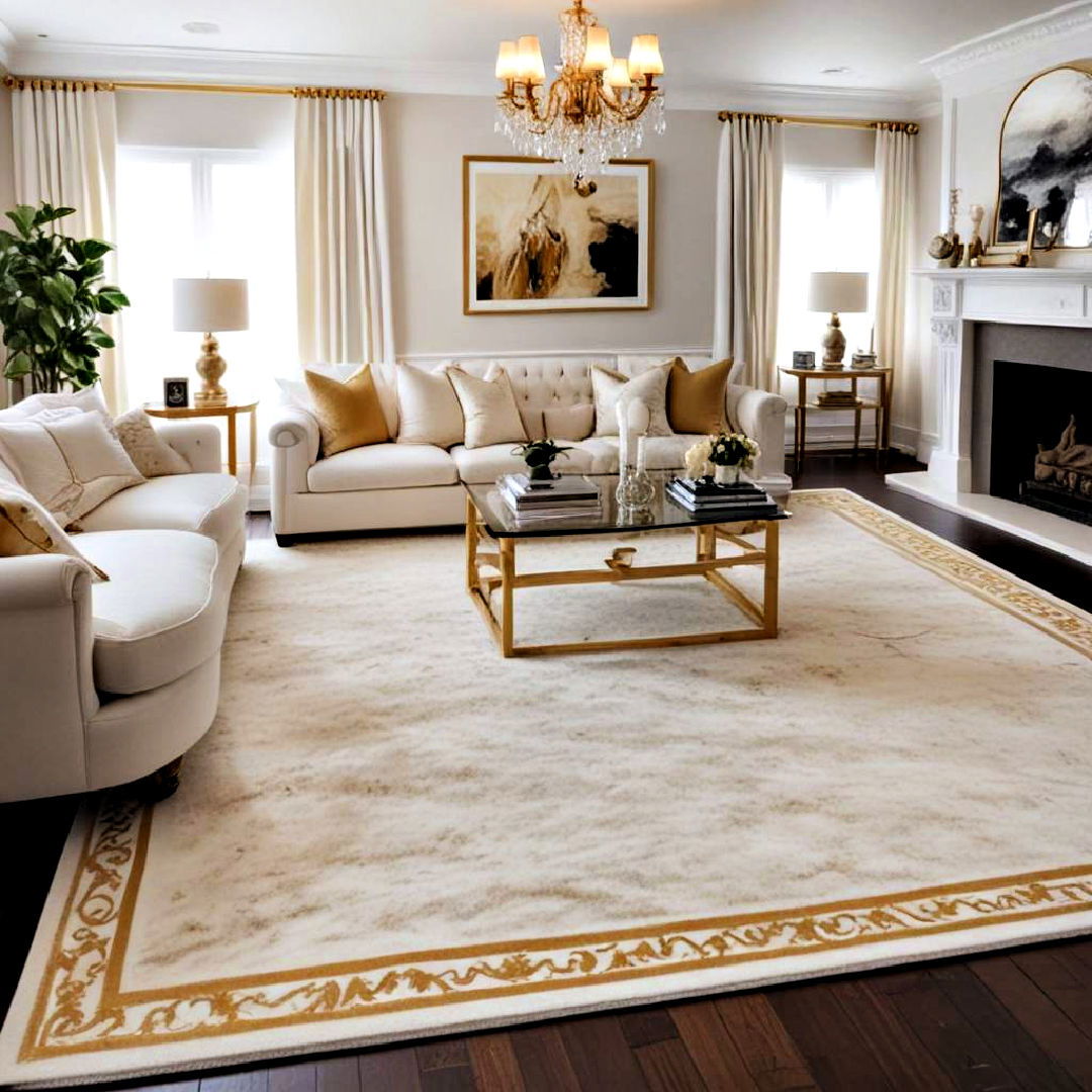 gold trimmed carpet for living room - 25 White and Gold Living Room Ideas