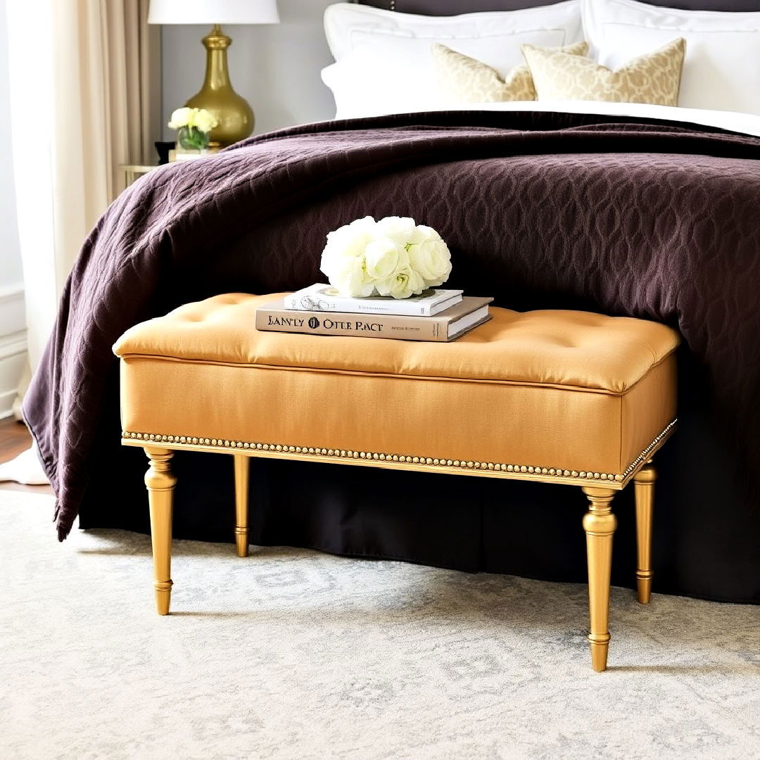 gold upholstered bench for bedroom - 25 Gold Bedroom Ideas