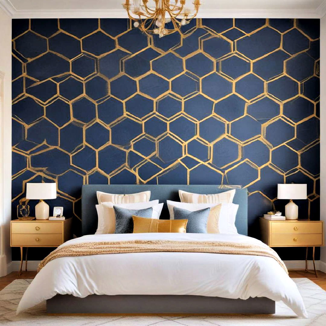 gold wall decals to add charm - 20 Blue and Gold Bedroom Ideas