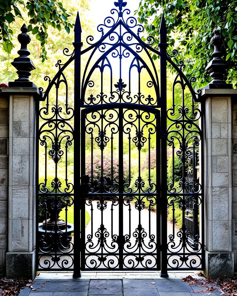 gothic style metal gate for garden - 25 Metal Garden Gate Ideas