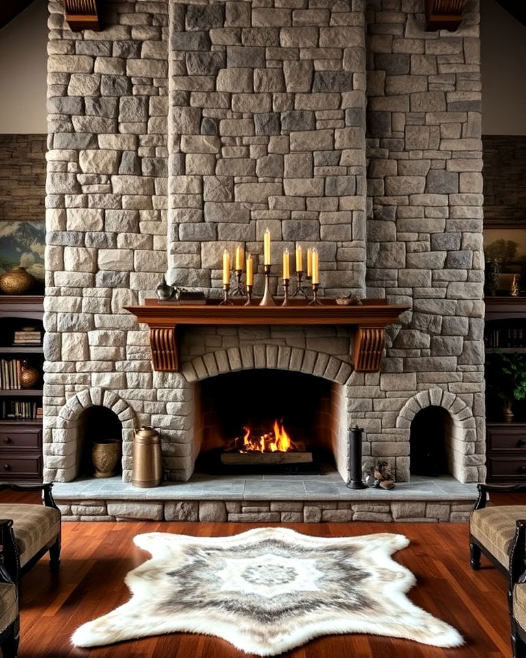 grand fireplace for castle inspired living room - 20 Castle Living Room Ideas