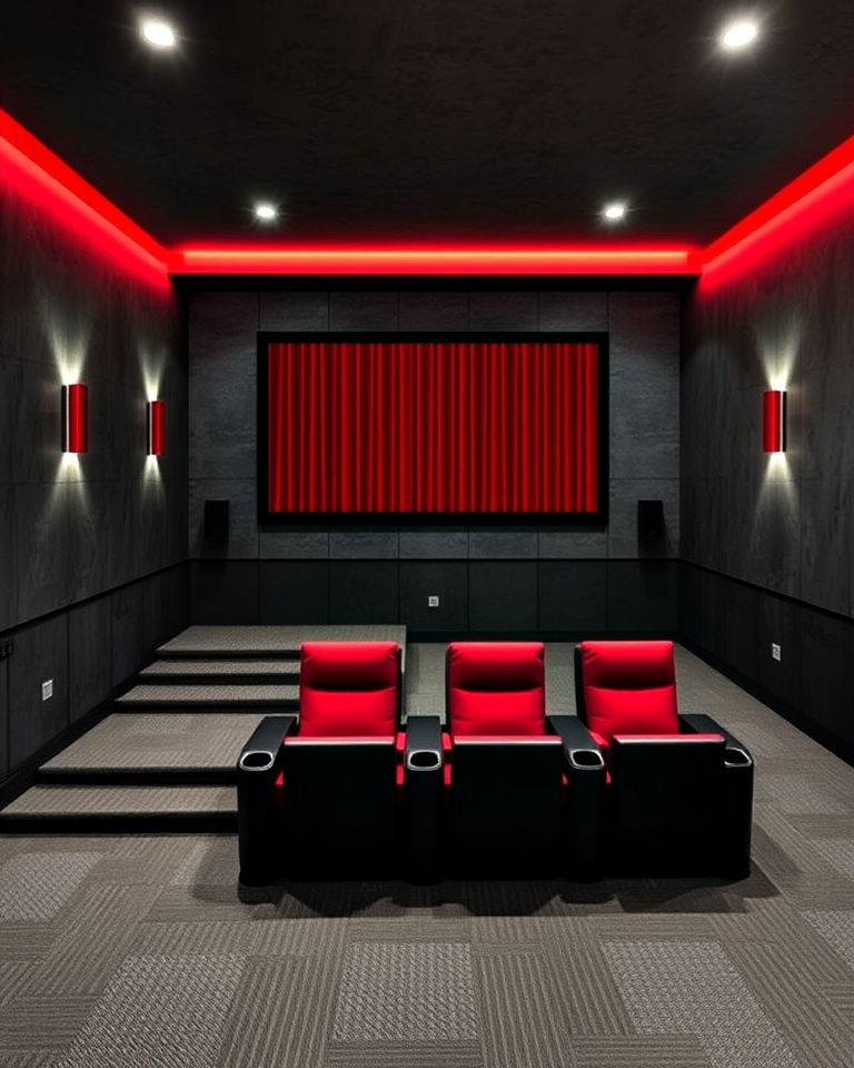 granite gray and cherry red combo - 20 Gray Home Theater Paint Color Schemes