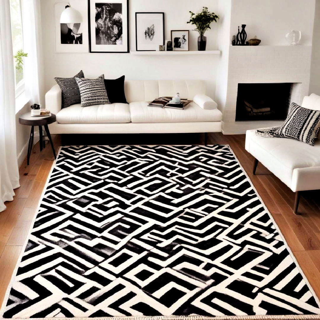 graphic black and white rug - 30 Black and White Living Room Ideas
