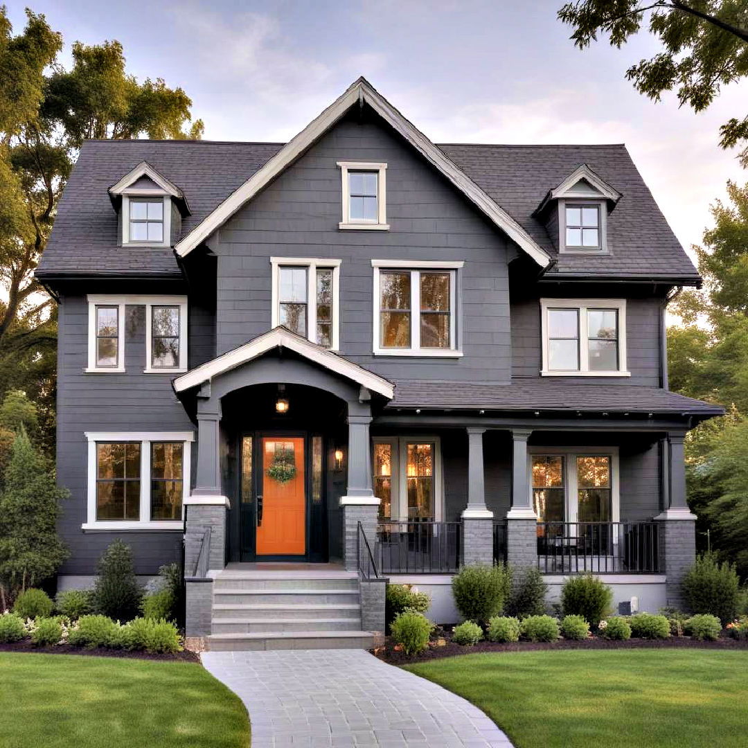 graphite gray paired with light colored trims - 40 Gray Exterior House Paint Ideas