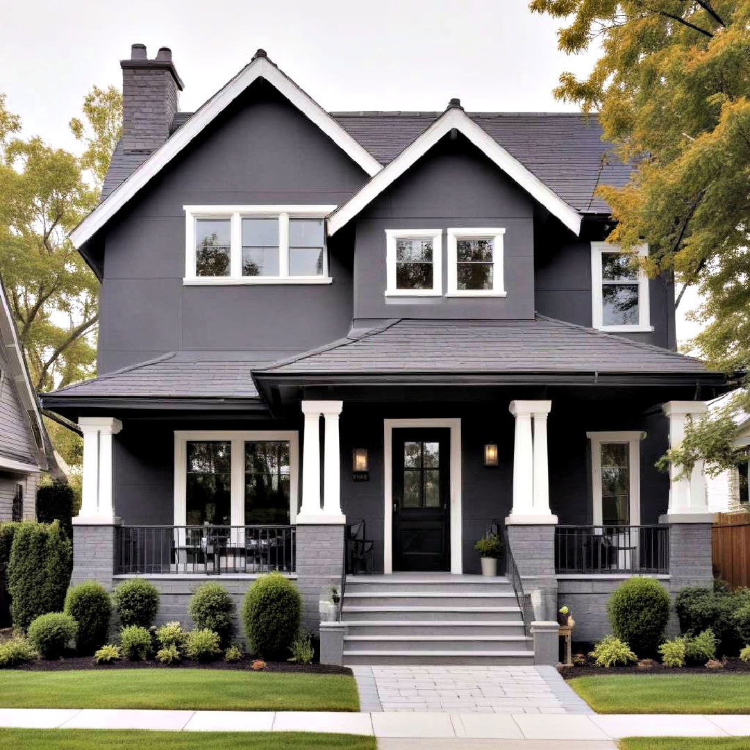 graphite gray with white trims - 40 Gray Exterior House Paint Ideas