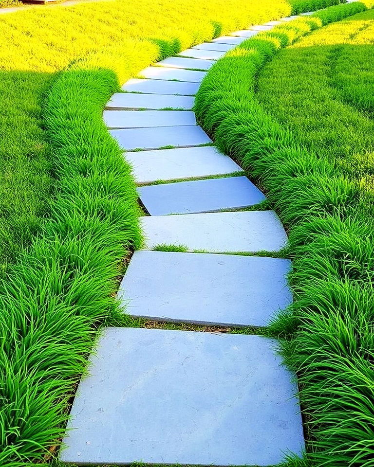 grass borders with curved stone pathway - 30 Garden Path Ideas