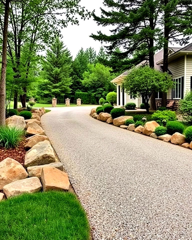gravel driveway edging with large boulders - 25 Gravel Driveway Edging Ideas