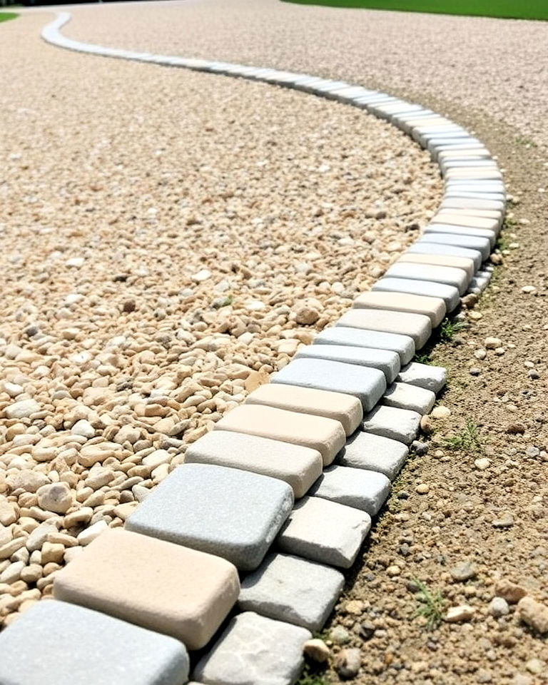 gravel driveway with cobblestone edging - 25 Gravel Driveway Edging Ideas