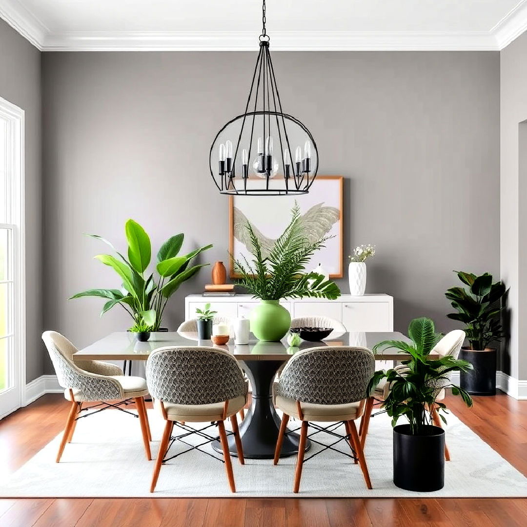 gray and green accents for dining room - 25 Gray Dining Room Ideas