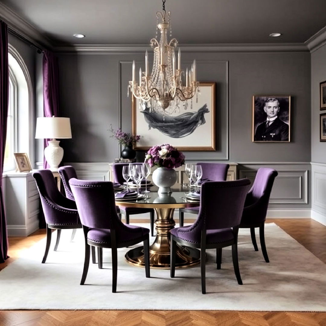 gray and purple sophistication ideas - 25 Gray Dining Room Ideas