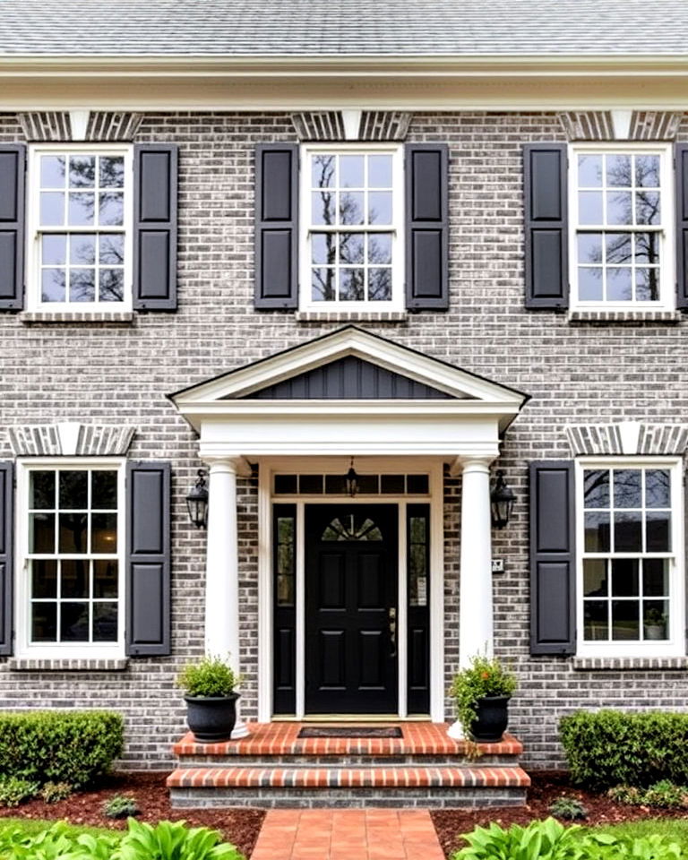 gray brick exterior for colonial style home - 30 Gray Brick Exterior Home Ideas