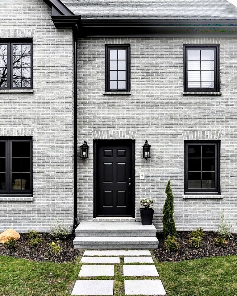 gray brick exterior with monochromatic shades - 30 Gray Brick Exterior Home Ideas