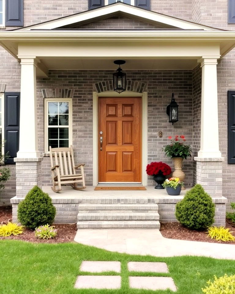 gray brick exterior with welcoming porch - 30 Gray Brick Exterior Home Ideas
