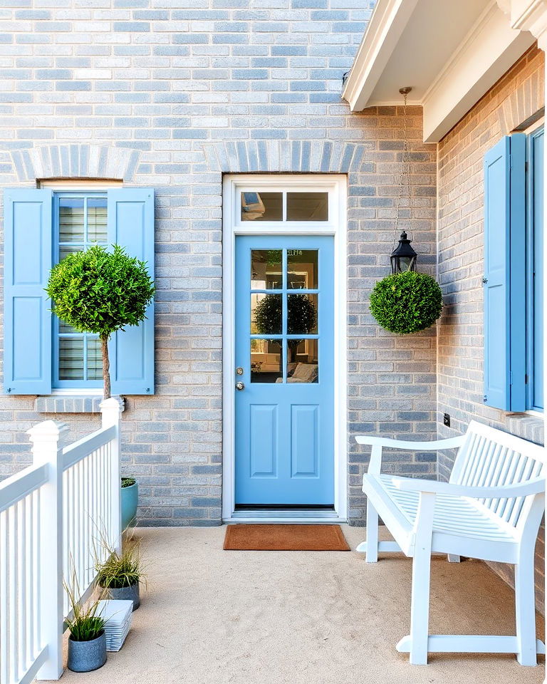 gray bricks paired with soft blue accents - 30 Gray Brick Exterior Home Ideas