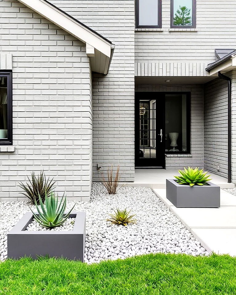 gray bricks with minimalist landscaping - 30 Gray Brick Exterior Home Ideas