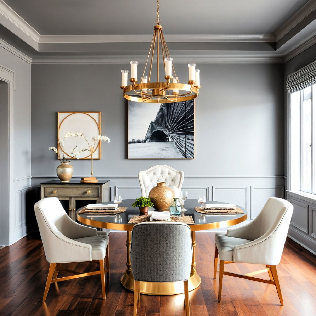 gray dining room with metallic accents - 25 Gray Dining Room Ideas