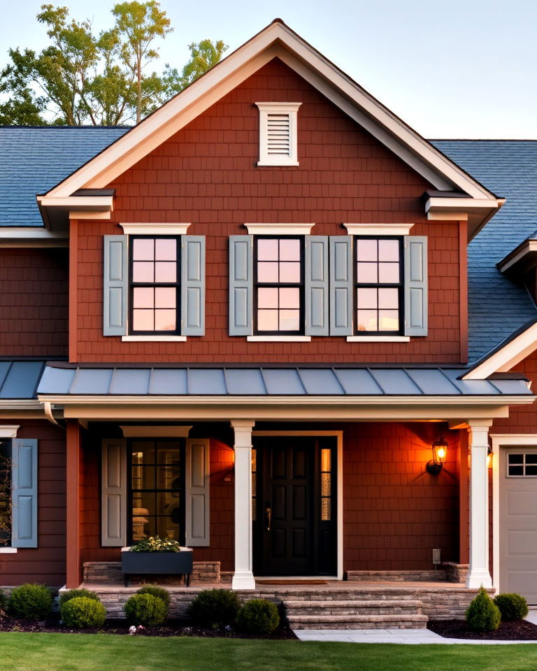 gray roof and walnut brown exterior - 25 Dark Brown House Exterior Ideas
