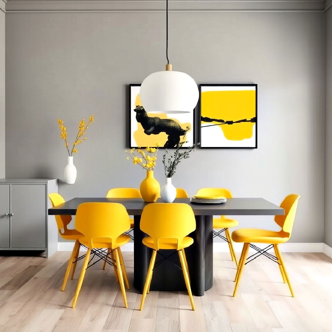 gray with yellow accents - 25 Gray Dining Room Ideas