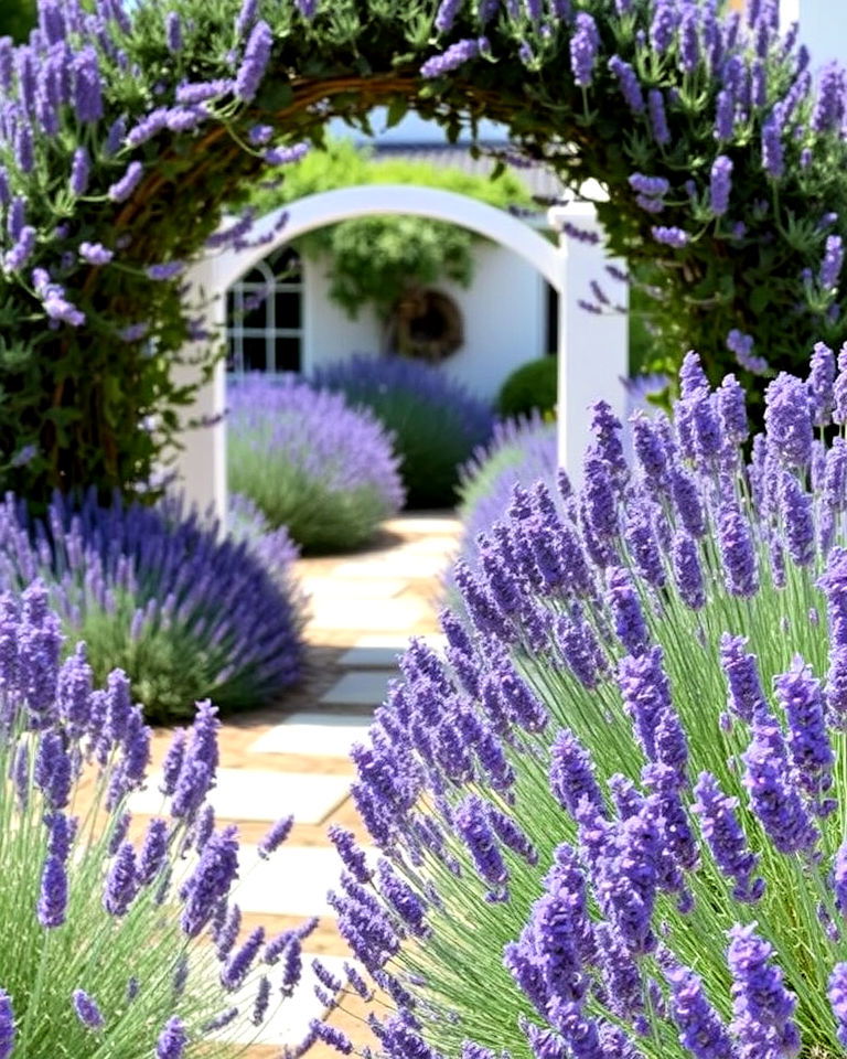 greek garden with lavender borders - 30 Greek Garden Ideas