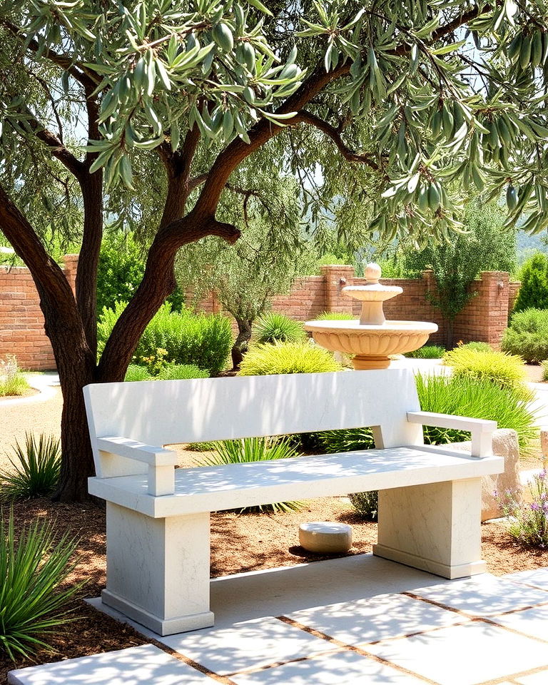 greek garden with stone bench - 30 Greek Garden Ideas