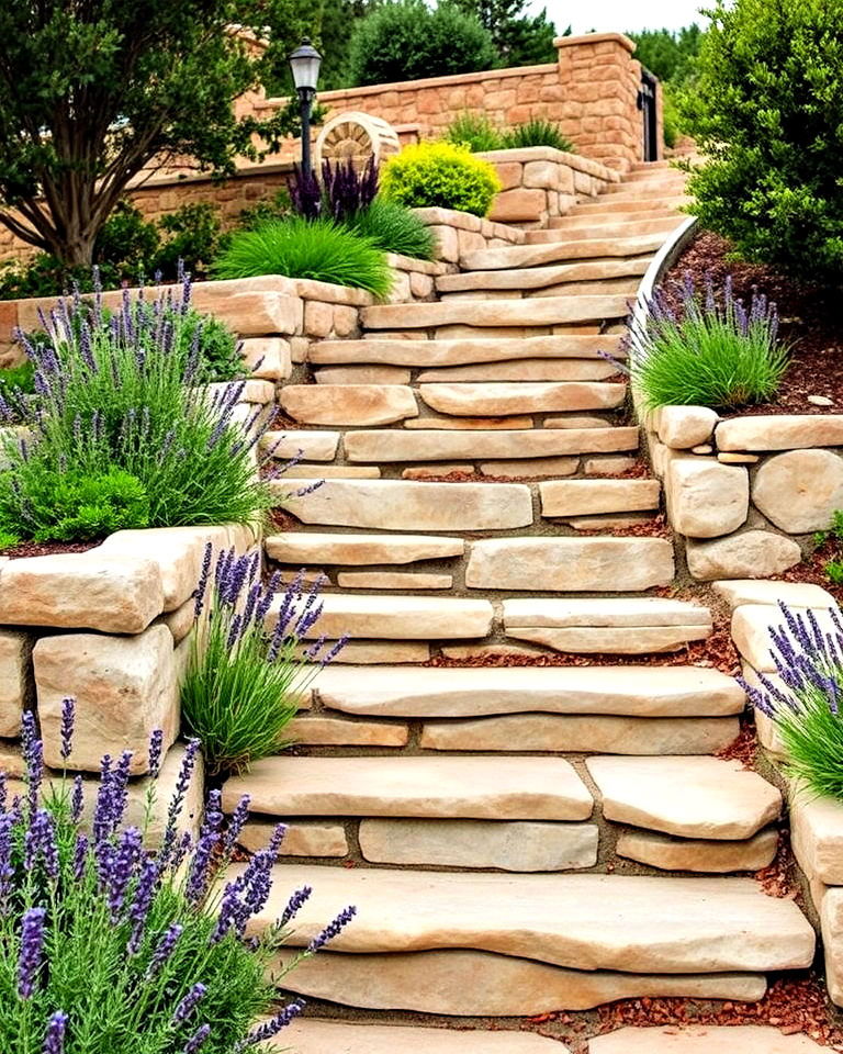 greek garden with stone steps - 30 Greek Garden Ideas
