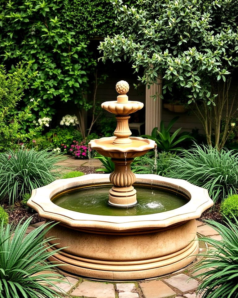 greek garden with water fountain - 30 Greek Garden Ideas