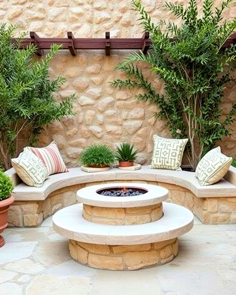 greek inspired home with built in stone bench - 20 Greek Style Home Ideas