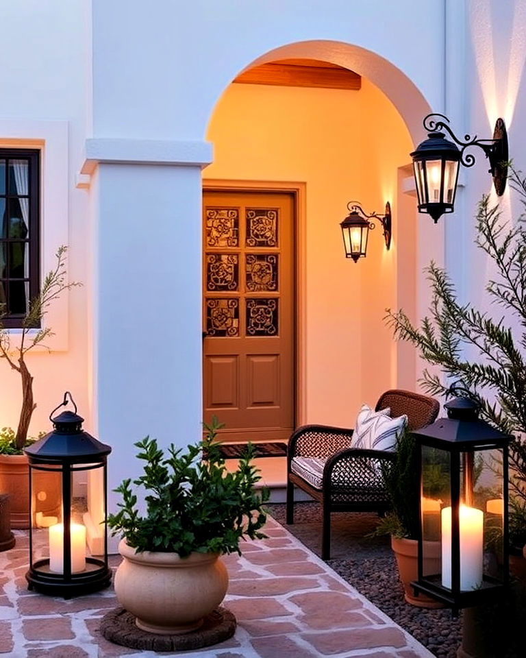 greek style home with soft lantern lighting - 20 Greek Style Home Ideas