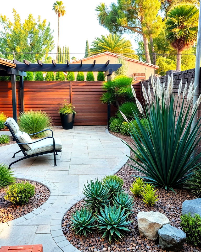 green accents with paved patio - 30 Drought Tolerant Landscaping Ideas