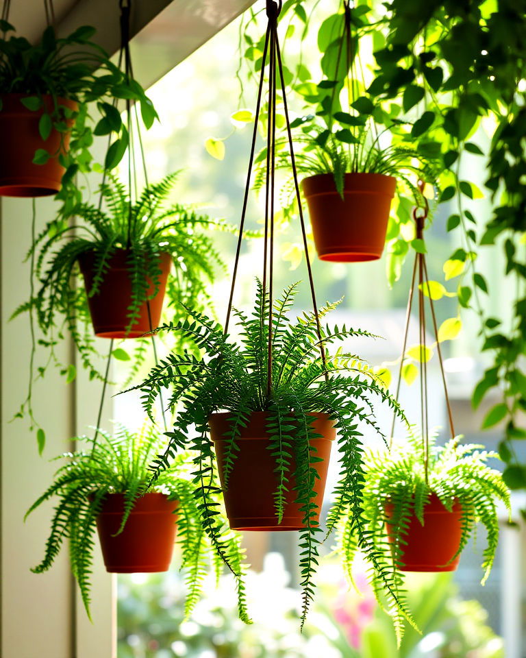 green ambiance with outdoor plant hangers - 40 Shade Ideas
