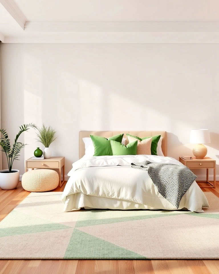 green and beige geometric patterns for bedroom - 30 Green and Beige Bedroom Ideas