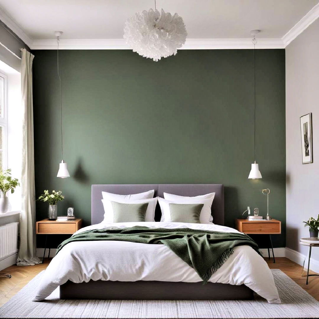 green and grey bedroom with green feature wall - 20 Green and Grey Bedroom Ideas