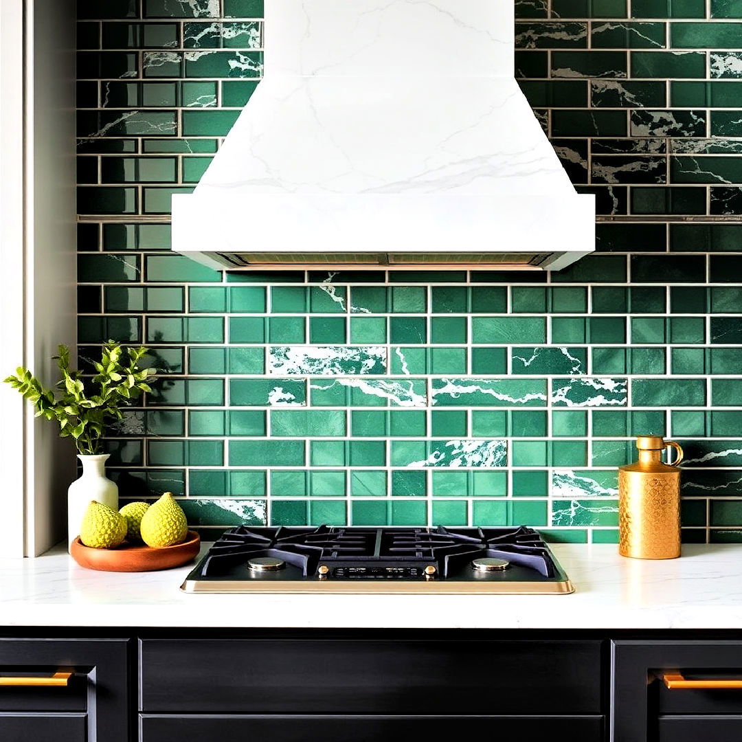 green and marble backsplash for kitchen - 25 Emerald Green Kitchen Ideas