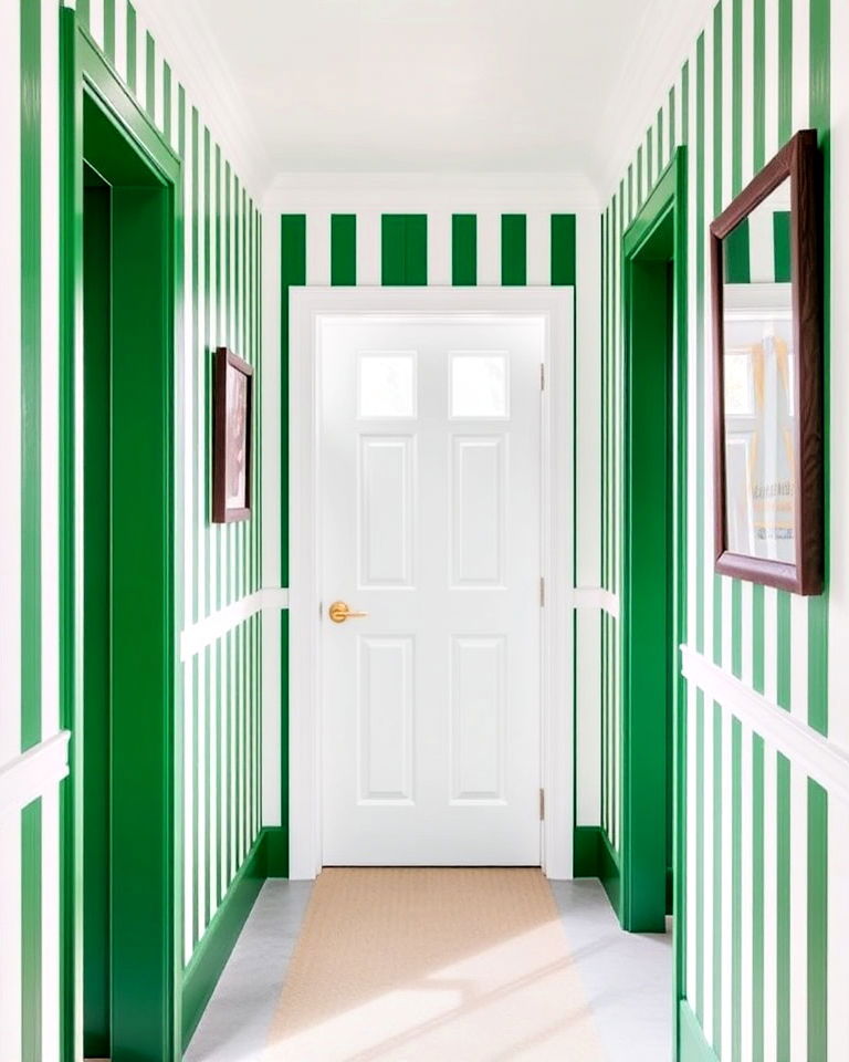green and white striped walls for hallway - 20 Green Hallway Ideas