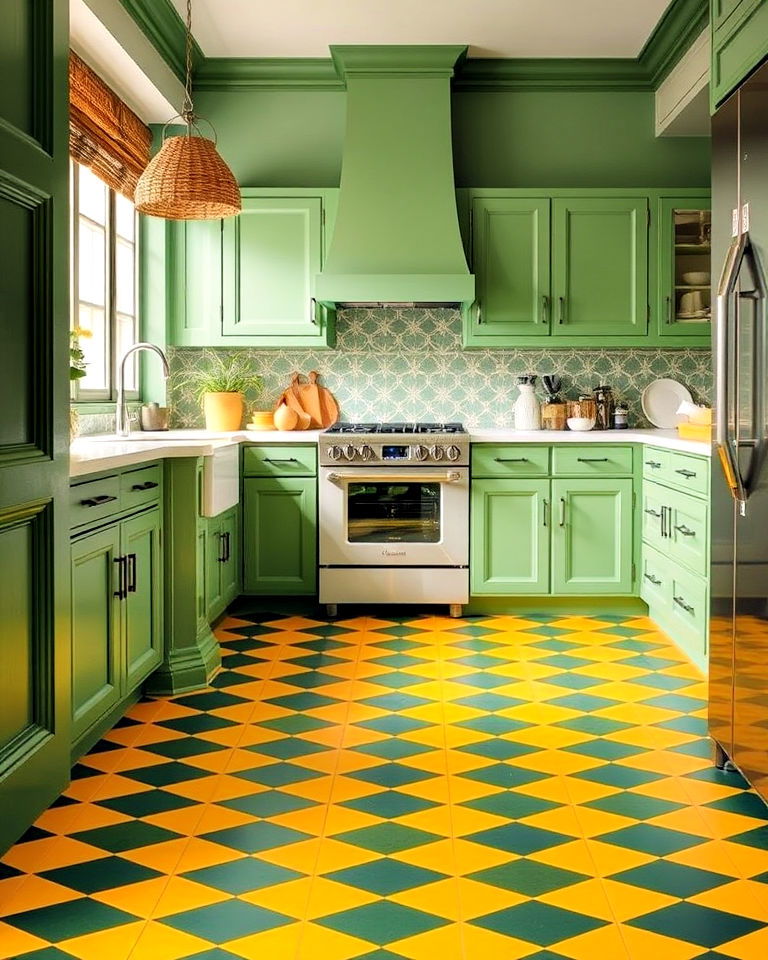 green and yellow patterned floor tiles for kitchen - 20 Green and Yellow Kitchen Ideas