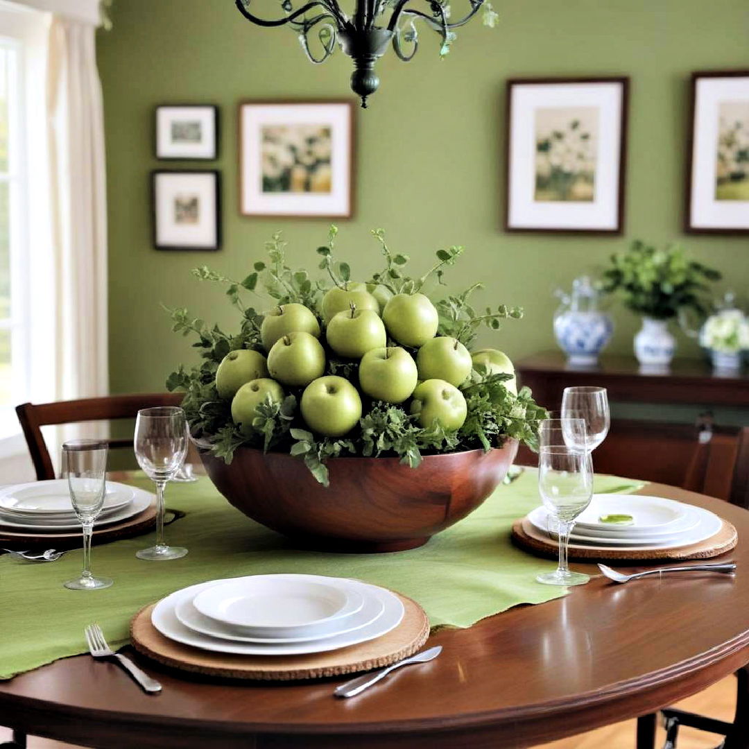 green apples bowl for centerpiece - 40 Green Dining Room Ideas