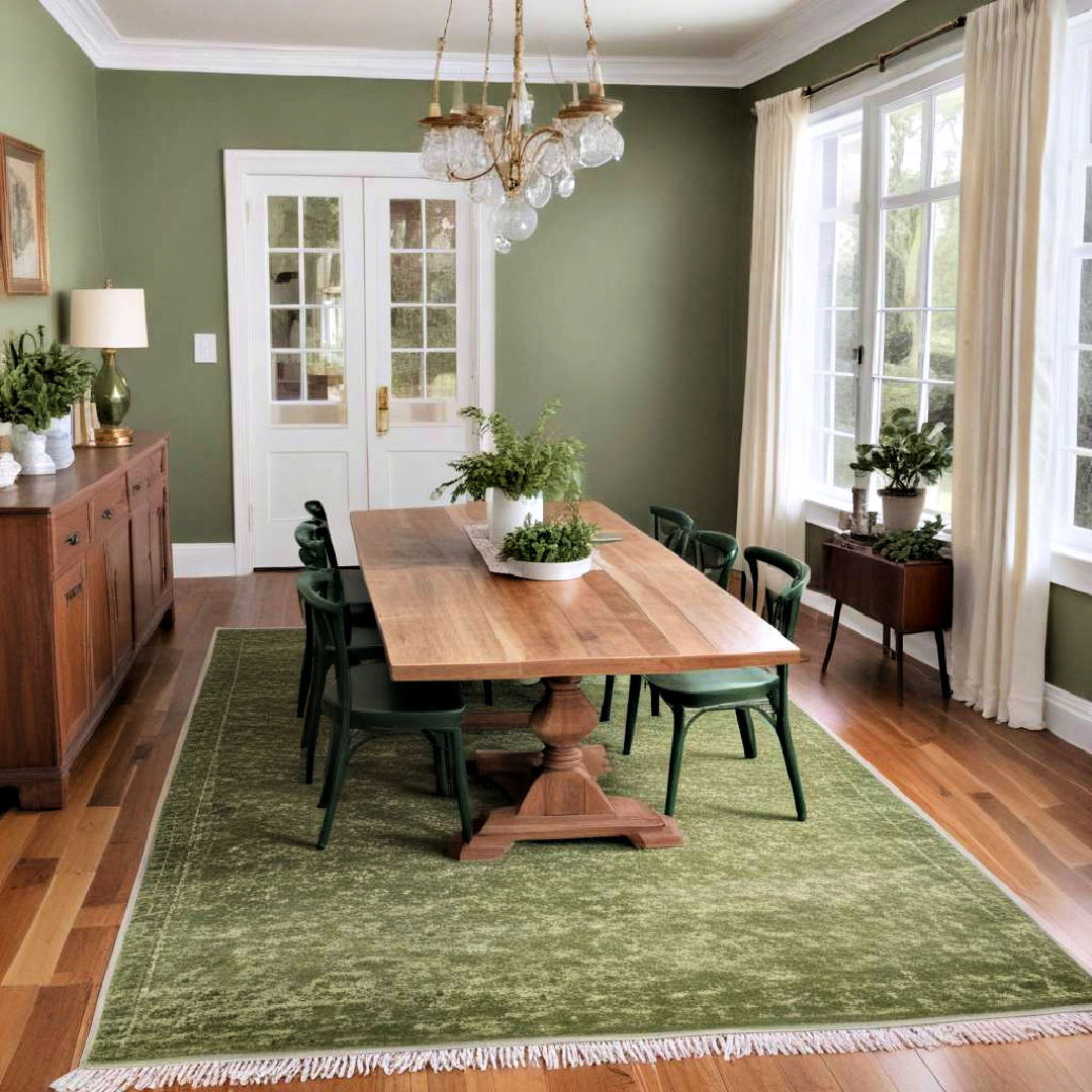 green area rug for dining room - 40 Green Dining Room Ideas