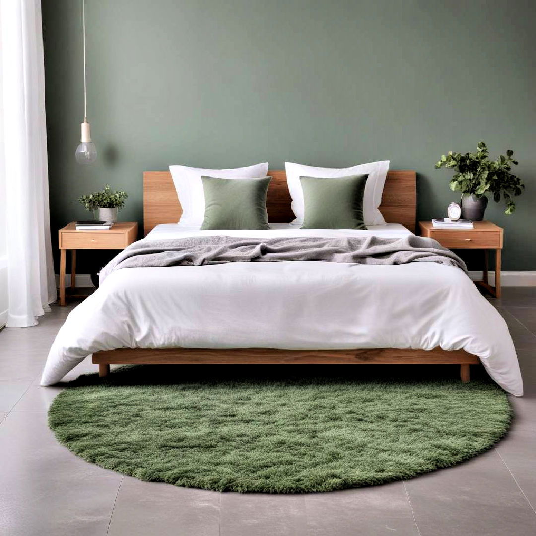 green bedside rug with grey floor - 20 Green and Grey Bedroom Ideas