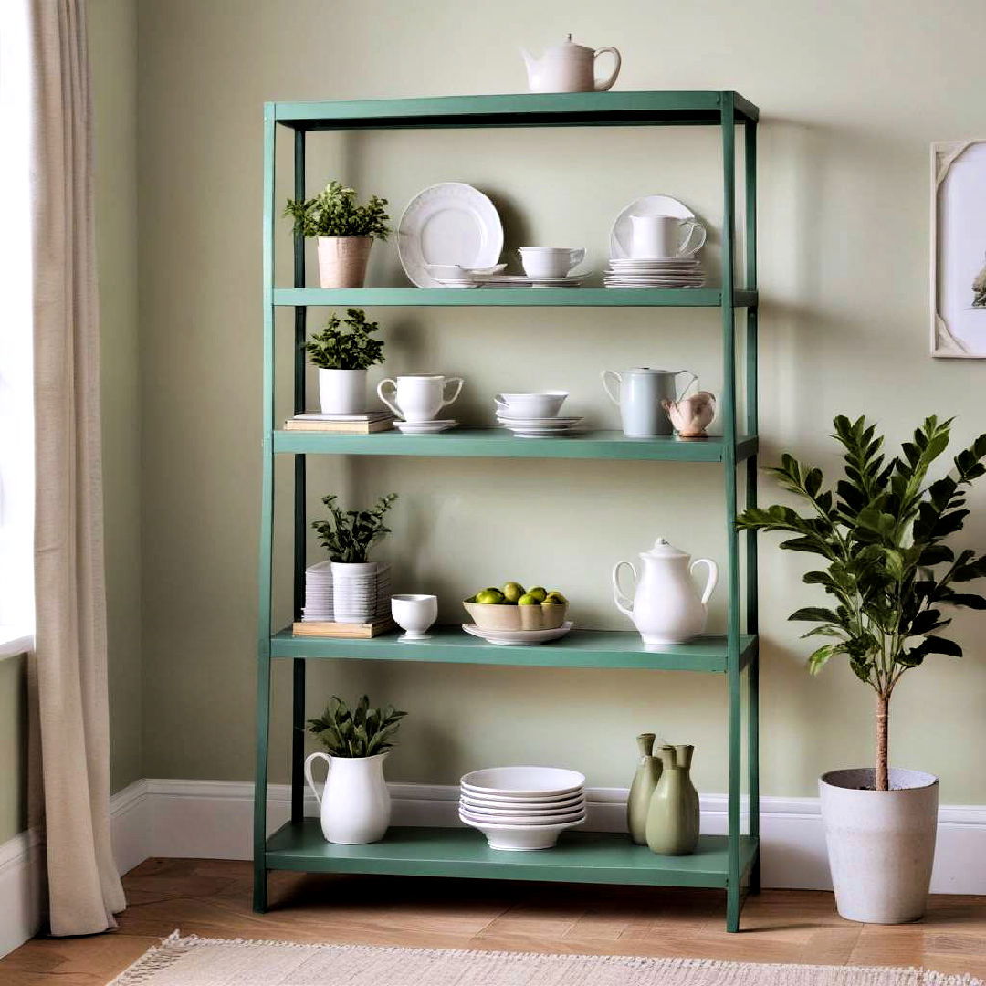 green dining room with painted shelves - 40 Green Dining Room Ideas