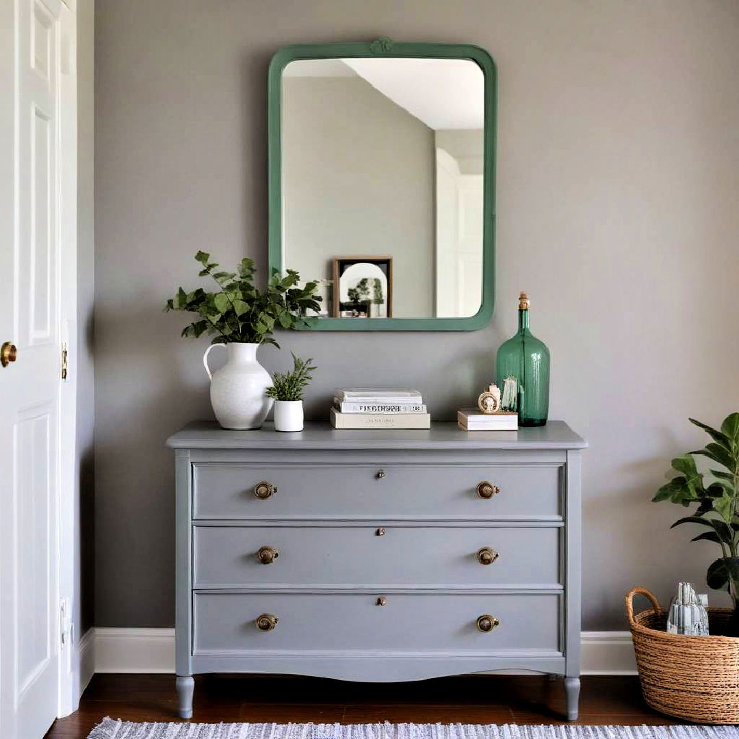 green framed mirror for grey dresser - 20 Green and Grey Bedroom Ideas