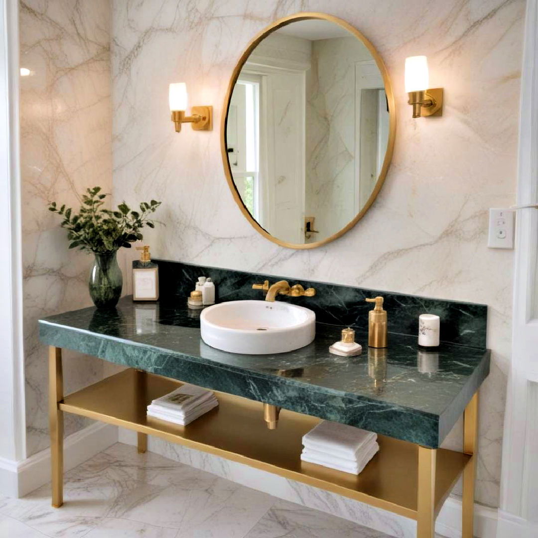 green marble countertop for bathroom - 20 Green and Gold Bathroom Ideas